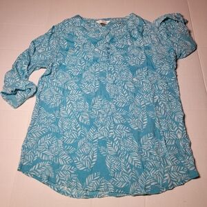Christopher & Banks‎ Teal Leaf Pattern Blouse Large